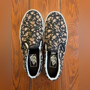 Vans Floral Slip-On Sneakers - Black with Pink and Cream Flowers